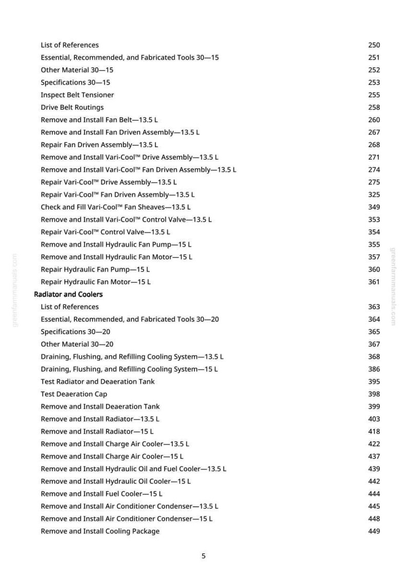 May include: A white and black printed page from a manual with a list of references and instructions for automotive repair, including fan belts, radiators, and cooling systems. The page numbers are on the right.