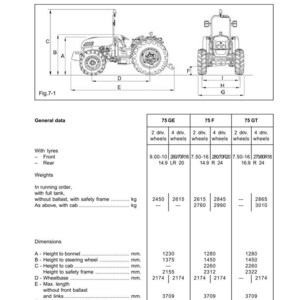 Peut inclure: Diagramme des sp&eacute;cifications d'un tracteur, comprenant les dimensions et les poids. L'image montre un tracteur avec des pi&egrave;ces &eacute;tiquet&eacute;es et un tableau d&eacute;taillant les mesures en millim&egrave;tres et les poids en kilogrammes.
