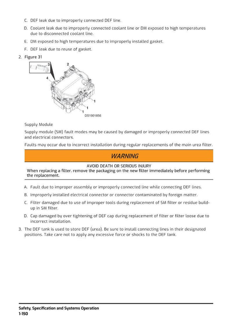 May include: Diagram of a supply module with numbered components and the text "WARNING: AVOID DEATH OR SERIOUS INJURY." The image is from a safety and systems operation manual.