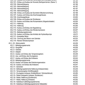 May include: A detailed table of contents in German, titled "INHALT," with a list of automotive repair procedures and corresponding page numbers. The text is in black font on a white background.