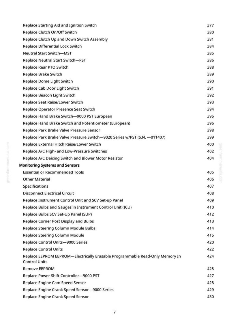 May include: A printed page from a manual with a list of automotive repair and maintenance procedures. The text includes items like "Replace Clutch On/Off Switch" and "Replace Brake Switch."