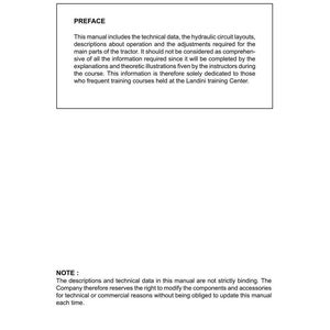 Puede incluir: Un documento blanco titulado &laquo;PREFACIO&raquo; con texto que describe datos t&eacute;cnicos y ajustes para un tractor. El documento incluye una nota sobre modificaciones y una fecha de &laquo;Pre-sales service&raquo; de diciembre de 1998.