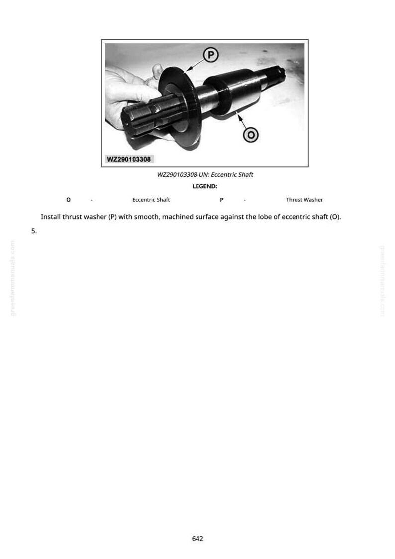 May include: Black and white image of an eccentric shaft assembly. The assembly includes an eccentric shaft, a thrust washer, and other components. The image is labeled with the part number WZ290103308 and includes a legend identifying the parts.