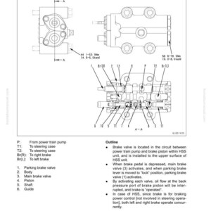 May include: Diagram of a brake valve assembly with labels and annotations. The image includes detailed technical drawings, measurements in Nm, and a list of components. The text provides an outline of the valve's function.