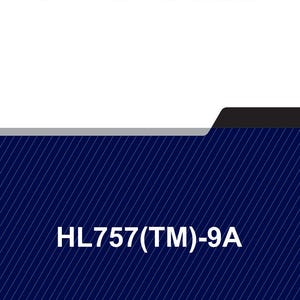 May include: A service manual with the title "SERVICE MANUAL" in bold white text. The bottom of the manual has the text "HL757(TM)-9A" in white. The background is a dark blue with white diagonal lines.