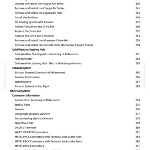 May include: A page from a greenfarmmanuals.com manual, detailing automotive repair procedures. Sections cover cooling systems, exhaust systems, and electrical components. The text is black on a white background.