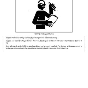 May include: Black and white illustration of a person wearing a hard hat and safety glasses, holding a clipboard and pen. The text "Inspect Machine" is at the top, with "T6607AQ-UN: Inspect Machine" below the image.