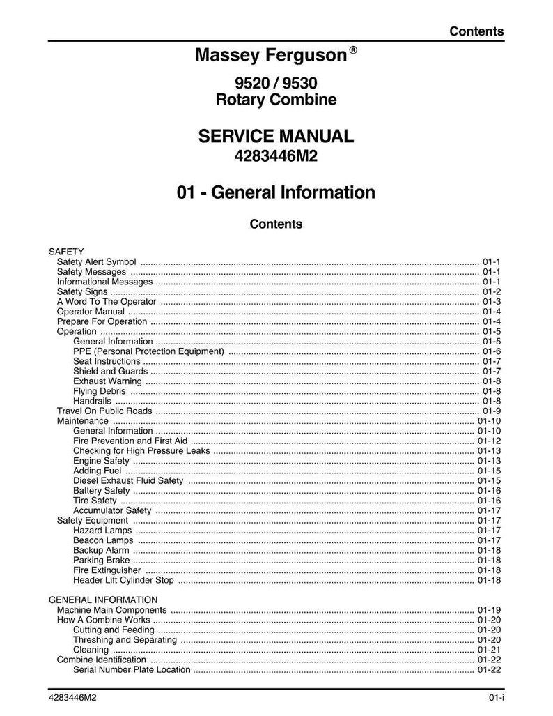 Massey Ferguson 9520 9530 rotortröska Servicemanual PDF | Verkstadsreparation | Direktnedladdning bild 4