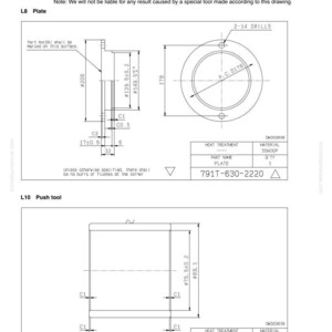 Pu&ograve; includere: Disegno tecnico di un gruppo rullo cingolato, con diagrammi dettagliati di una piastra e di un utensile di spinta. Le dimensioni sono espresse in millimetri, tra cui una piastra con diametro di 178 mm e un utensile di spinta con altezza di 89,1 mm.