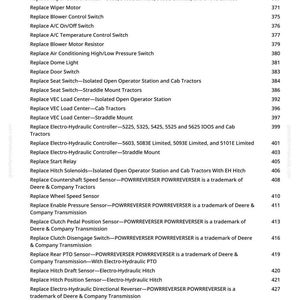 Pode incluir: Uma p&aacute;gina impressa com uma lista de pe&ccedil;as de trator, incluindo interruptores, sensores e rel&eacute;s. O texto inclui nomes de pe&ccedil;as e n&uacute;meros associados. O documento &eacute; um guia de refer&ecirc;ncia para manuten&ccedil;&atilde;o e reparo de tratores.