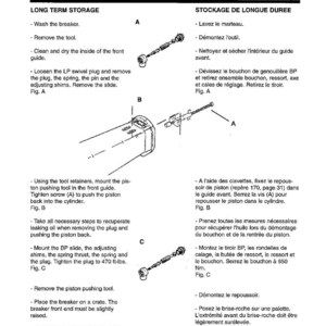 Op de afbeelding: Een technische tekening van Komatsu, model JPB2200V, met details over langdurige opslagprocedures. De afbeelding bevat gelabelde diagrammen van mechanische componenten, met tekstinstructies in het Nederlands en metingen in Nm.