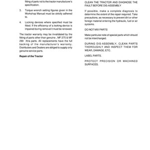 Manual de servicio del tractor Massey Ferguson 275 290 Xtra en PDF / Reparación de taller / Descarga instantánea imagen 8