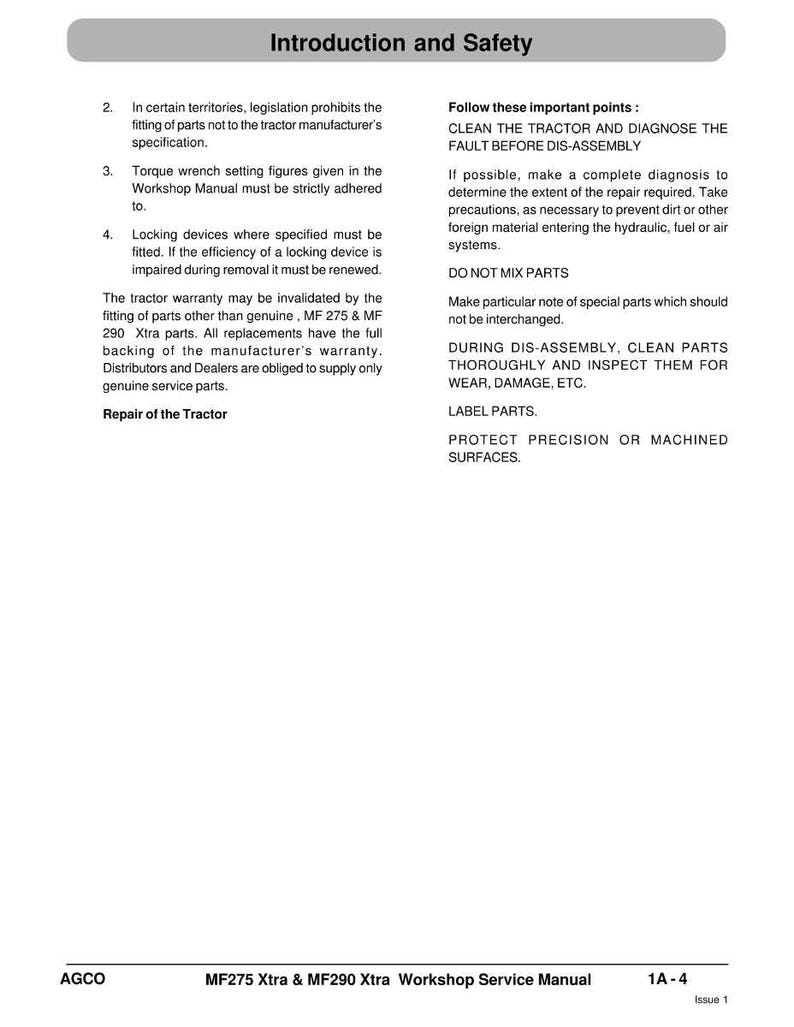 Manual de servicio del tractor Massey Ferguson 275 290 Xtra en PDF / Reparación de taller / Descarga instantánea imagen 8