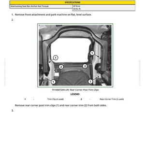 Peut inclure: Diagramme montrant le d&eacute;montage et l'installation d'une barre de si&egrave;ge imbriqu&eacute;e. L'image comprend un sch&eacute;ma de la barre de si&egrave;ge, avec des &eacute;tiquettes pour les clips de garniture et la garniture d'angle arri&egrave;re. Le texte comprend les sp&eacute;cifications de couple et les instructions.