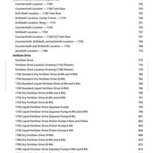 May include: A page from a manual detailing agricultural machinery components, including clutch operation, countershafts, and fertilizer drives. The text is black on a white background, with page numbers on the right.