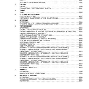 May include: A white document titled "TABLE OF CONTENTS" from ARGO TRACTORS. The document lists sections for engine, transmission, brakes, and hydraulic systems. Includes section numbers and titles for easy reference.