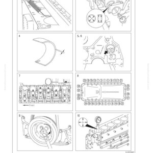 May include: Diagram of a cylinder block with detailed illustrations of engine components. Includes numbered diagrams showing various parts, such as a crankshaft bearing, oil pan, and pulley. Text includes "Cylinder block" and "10 Structure, function and maintenance standard."