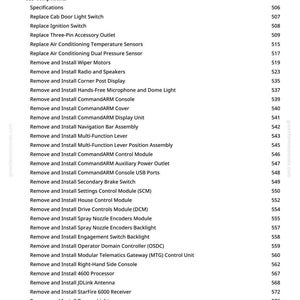 May include: A white page with a list of instructions for removing and installing various components, including sensors, switches, and modules. The text includes terms like "CommandARM," "Antenna," and "Processor."