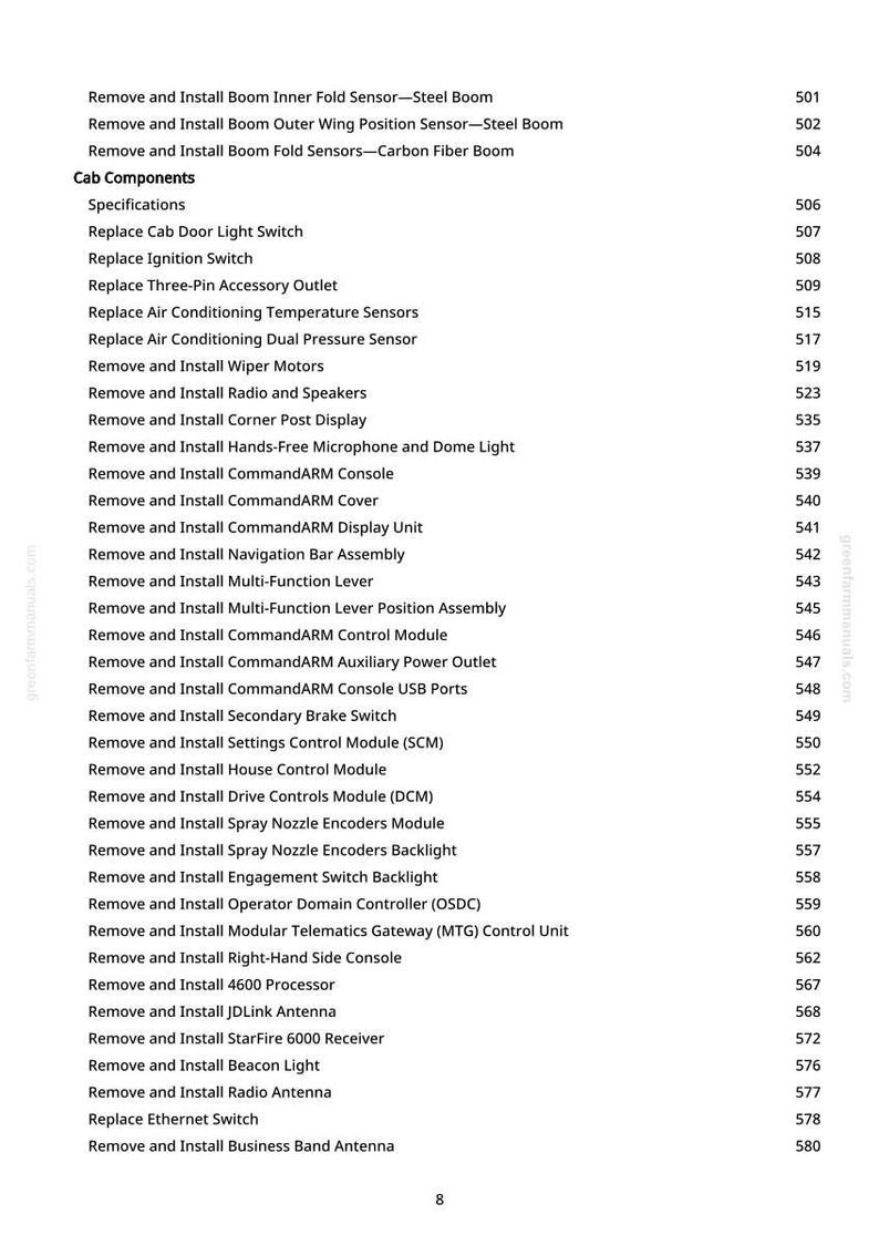 May include: A white page with a list of instructions for removing and installing various components, including sensors, switches, and modules. The text includes terms like "CommandARM," "Antenna," and "Processor."