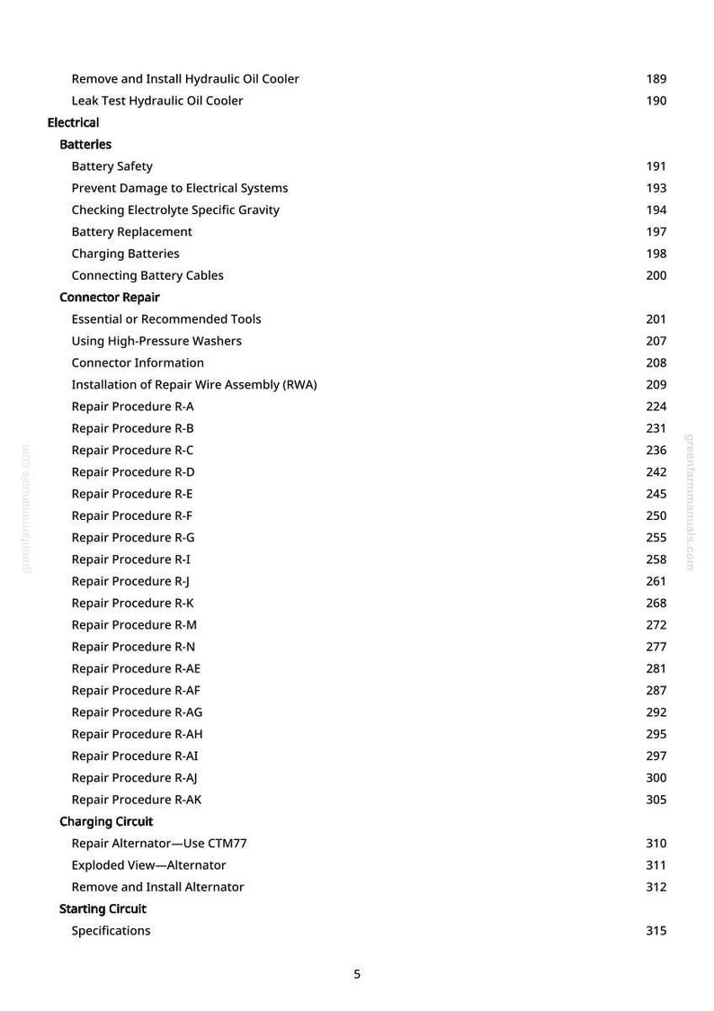 Peut inclure: Une page de manuel avec une table des mati&egrave;res. Les titres incluent &laquo;&nbsp;&Eacute;lectricit&eacute;&nbsp;&raquo;, &laquo;&nbsp;Batteries&nbsp;&raquo;, &laquo;&nbsp;R&eacute;paration des connecteurs&nbsp;&raquo; et &laquo;&nbsp;Circuit de charge&nbsp;&raquo;. Les num&eacute;ros de page sont list&eacute;s &agrave; droite.