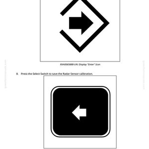 May include: Two black and white icons on a white background. The top icon is a black arrow pointing right within a black diamond shape. The bottom icon is a black rectangle with rounded corners and a white arrow pointing left. Text includes "Display Enter Icon" and "Select Switch".