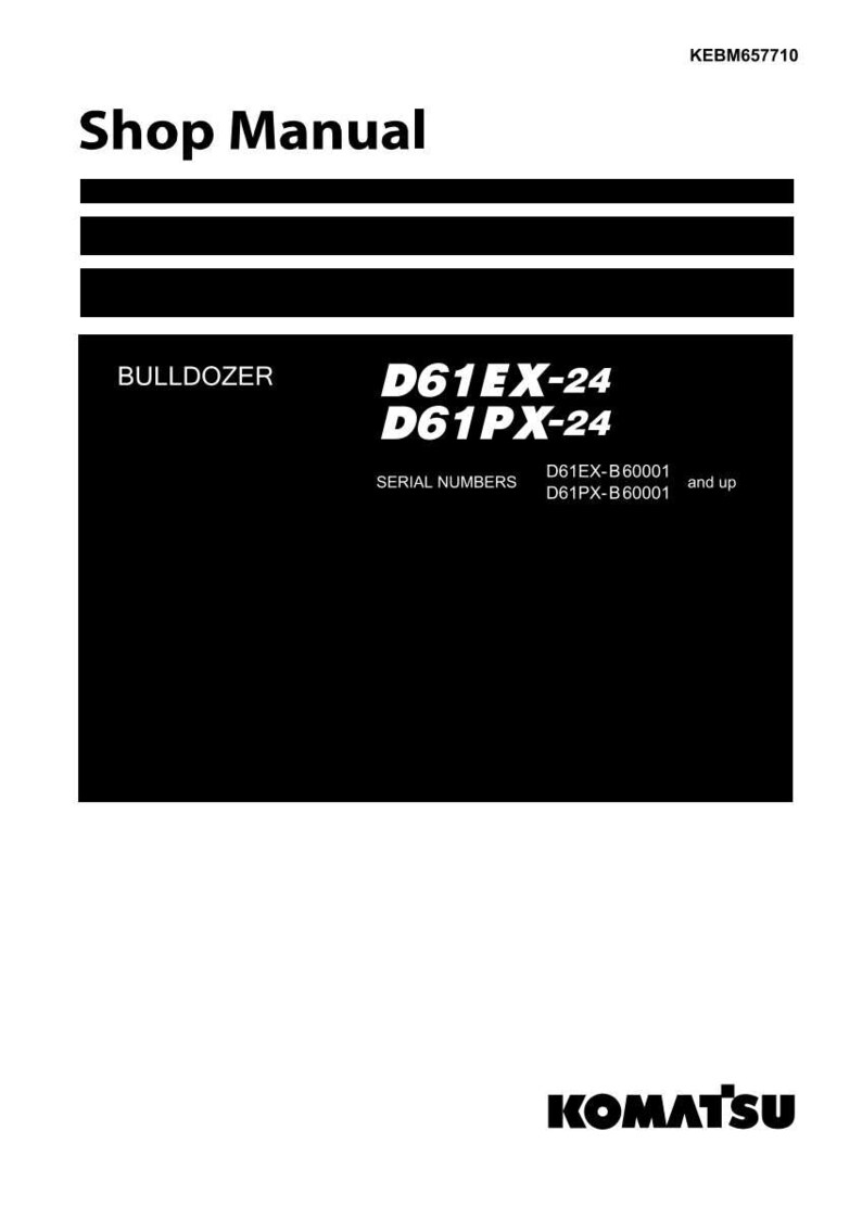 Puede incluir: Manual de taller para una excavadora. La portada es blanca con texto negro y barras negras horizontales. El texto incluye "BULLDOZER", "D61EX-24", "D61PX-24" y n&uacute;meros de serie. El logotipo de Komatsu est&aacute; en la parte inferior.