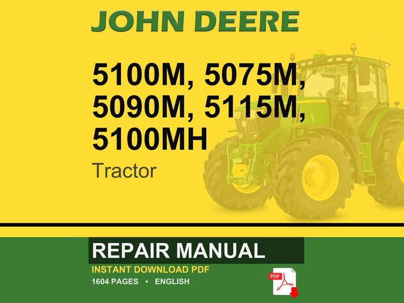 Puede incluir: Manual de reparaci&oacute;n digital para tractores John Deere. La imagen presenta un tractor verde sobre un fondo amarillo con el texto "JOHN DEERE" y los n&uacute;meros de modelo del tractor. El manual est&aacute; disponible como descarga instant&aacute;nea en PDF.