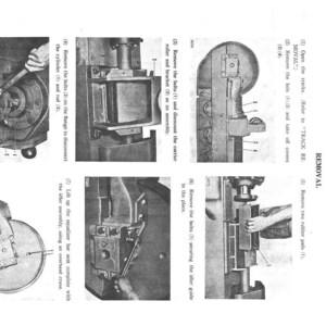 May include: A black and white diagram detailing the removal of undercarriage front idlers. The image shows several steps, including removing bolts, covers, and brackets, with detailed instructions and labels for each component. The text includes "REMOVAL" and "UNDERCARRIAGE POINT IDLERS."