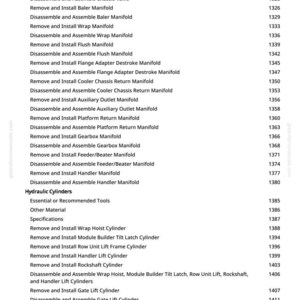 K&ouml;nnte beinhalten: Eine Seite aus einem Handbuch mit einer Liste von Anweisungen f&uuml;r Hydraulikzylinder und zugeh&ouml;rige Komponenten. Der Text enth&auml;lt Begriffe wie "Entfernen und Installieren" und "Demontieren und Montieren".