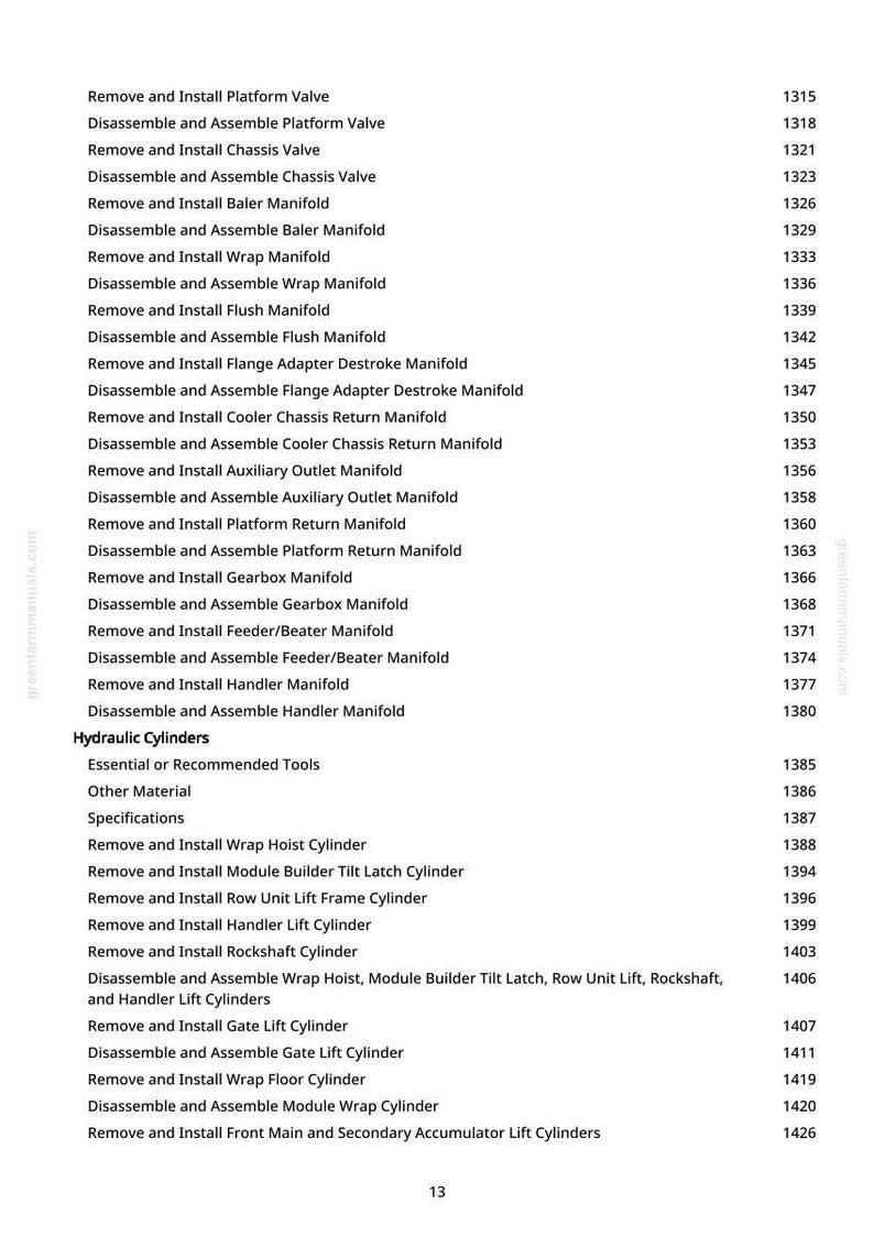 K&ouml;nnte beinhalten: Eine Seite aus einem Handbuch mit einer Liste von Anweisungen f&uuml;r Hydraulikzylinder und zugeh&ouml;rige Komponenten. Der Text enth&auml;lt Begriffe wie "Entfernen und Installieren" und "Demontieren und Montieren".