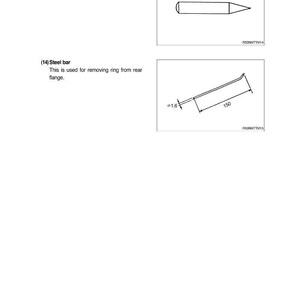 Puede incluir: Diagrama de un punz&oacute;n con un extremo redondeado y una punta c&oacute;nica, y una barra de acero con un extremo doblado. La barra de acero mide 150 mm de largo y 1,6 mm de grosor. El texto indica que estas herramientas sirven para quitar un anillo de una brida trasera.