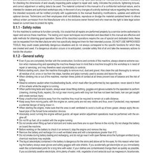 May include: A white document with the title "INTRODUCTION" at the top. The document contains safety notes and general safety guidelines for machinery repair, including warnings about potential hazards and instructions for safe operation.