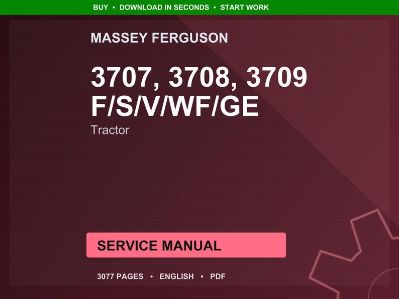 Massey ferguson 3707 3708 3709 F s v wf ge Tractor Service Manual PDF | Workshop Repair | Instant Download image 1