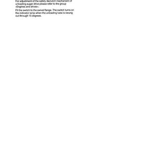 Puede incluir: Una p&aacute;gina blanca con instrucciones para instalar un tubo de descarga del dep&oacute;sito de grano. El texto describe la limpieza y lubricaci&oacute;n de las bridas, y el ajuste del mecanismo de desembrague de seguridad. DOMINATOR 78.