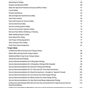 May include: A page from a manual with a list of safety and service recommendations. The text includes topics like "Avoid Machine Tip Over," "Operating on Slopes," and "Torque Values." The page number is 3.