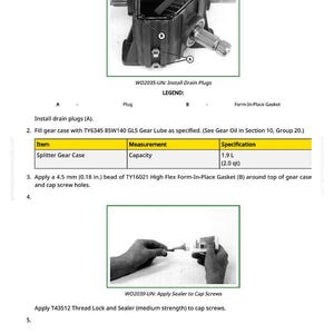 May include: Diagram of a gear case cover installation process. Includes images of the gear case, drain plugs, and application of sealant. The instructions specify a 4.5 mm bead of gasket material and a capacity of 1.9 L.