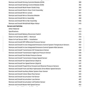 K&ouml;nnte beinhalten: Eine wei&szlig;e Seite mit einer Liste von Anweisungen zur Autoreparatur. Der Text enth&auml;lt Anweisungen zum Entfernen und Installieren verschiedener Sensoren, Module und Baugruppen, wie z. B. des Scheibenwischermotors und der Spiegellinsen.