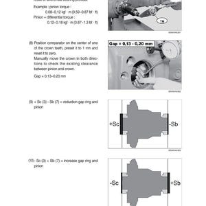 May include: Technical diagram with text and illustrations detailing mechanical procedures. Includes measurements in Ncm, kgf&middot;m, and lbf&middot;ft. The diagram shows a torque meter, a comparator, and gear components.