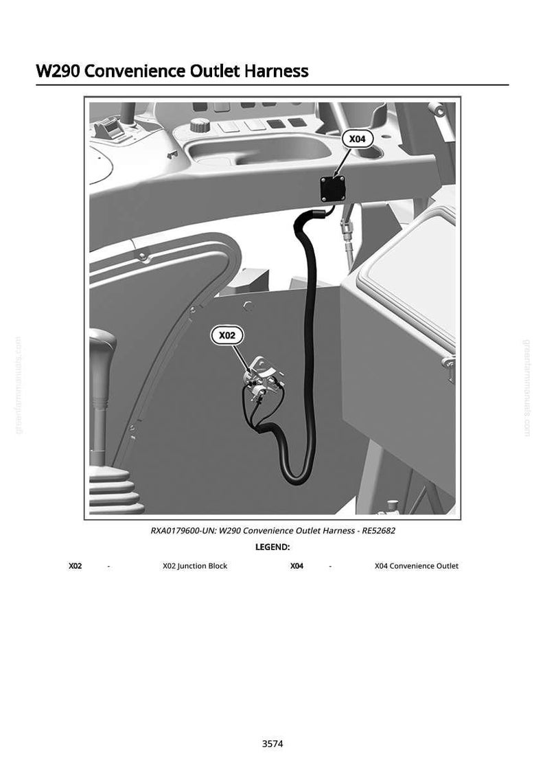Pu&ograve; includere: Diagramma in bianco e nero di un cablaggio presa di corrente W290, che include il blocco di giunzione X02 e la presa di corrente X04. L'immagine &egrave; un'illustrazione tecnica con etichette e numeri di parte. Il testo "W290 Convenience Outlet Harness" &egrave; in alto.