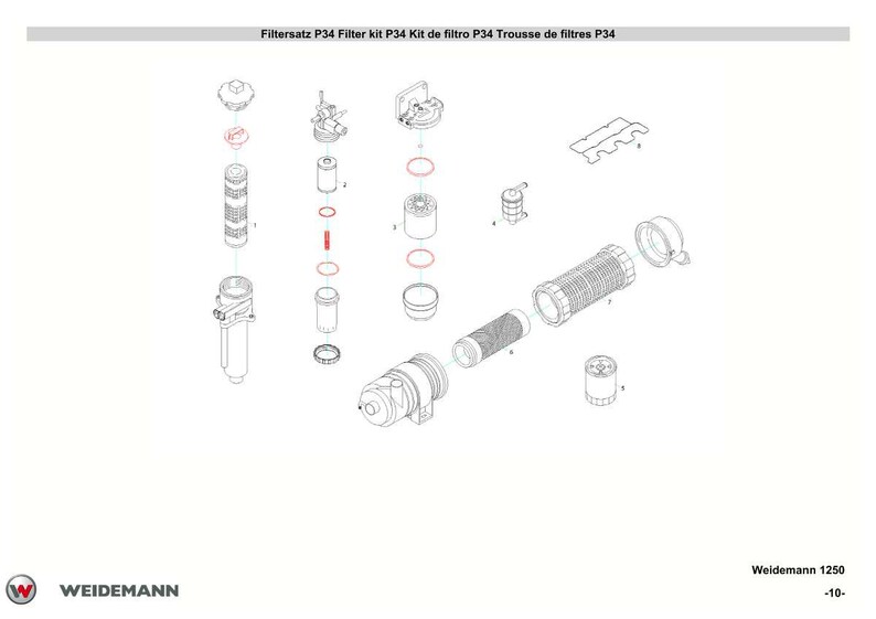 May include: An exploded diagram of a P34 filter kit, with multiple components including filters, seals, and housings. The image is a technical illustration with black lines on a white background. The text "Filtersatz P34 Filter kit P34 Kit de filtro P34 Trousse de filtres P34" is at the top.