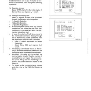 Pode incluir: Um documento t&eacute;cnico com instru&ccedil;&otilde;es para um painel multi-monitor. O documento inclui texto e diagramas para as op&ccedil;&otilde;es do menu de servi&ccedil;o, configura&ccedil;&otilde;es de monitoramento e telas.