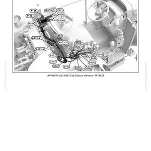 Pu&ograve; includere: Diagramma dettagliato del cablaggio del telaio della cabina W501, con fili e connettori identificati da codici come X125, S706 e A023-X1. L'immagine include un volante e l'interno di un veicolo.