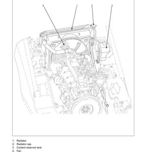 May include: Diagram of a cooling system, featuring a radiator, radiator cap, coolant reservoir tank, and fan. The image is labelled with the text "Cooling system" and "100 Engine and cooling system". The diagram is labelled with the text "BX50 Series".