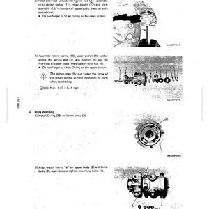 May include: Technical diagram with assembly instructions for mechanical components. The image shows various parts, including springs, pistons, and bolts, with numbered labels and diagrams. Text instructions are also included.