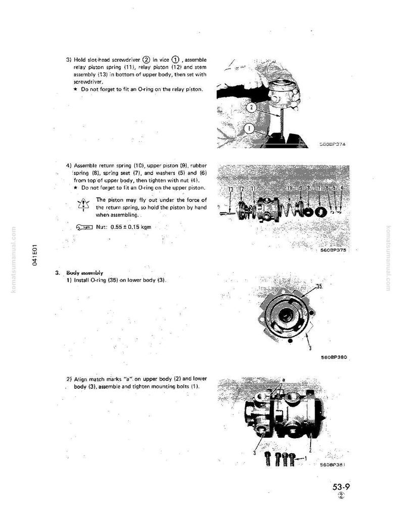 May include: Technical diagram with assembly instructions for mechanical components. The image shows various parts, including springs, pistons, and bolts, with numbered labels and diagrams. Text instructions are also included.