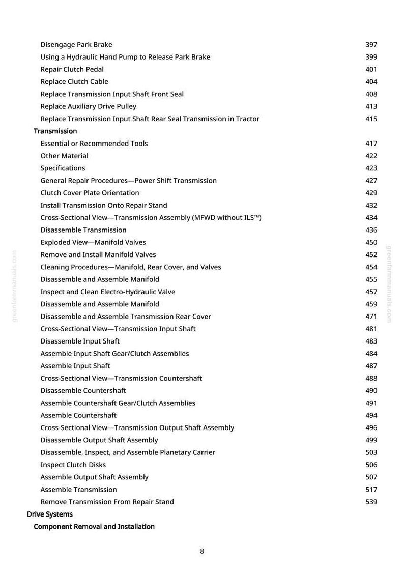 May include: A white page from a manual with a list of transmission repair procedures. The text includes terms like "Disassemble Transmission," "Inspect Clutch Disks," and "Assemble Output Shaft Assembly."