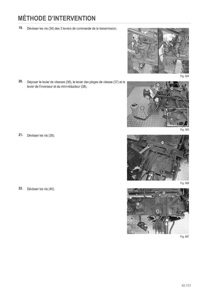 K&ouml;nnte beinhalten: Eine Seite aus einem Handbuch mit dem Titel "M&Eacute;THODE D'INTERVENTION" mit Diagrammen und Anweisungen f&uuml;r mechanische Verfahren. Die Bilder zeigen Nahaufnahmen von mechanischen Komponenten mit nummerierten Etiketten und Pfeilen. Der Text enth&auml;lt Anweisungen zum Entfernen von Schrauben und Hebeln.