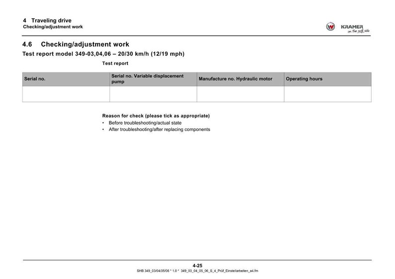 Peut inclure: Document blanc avec du texte d&eacute;taillant un rapport d'essai pour un syst&egrave;me d'entra&icirc;nement en d&eacute;placement. Le rapport comprend des sections pour les num&eacute;ros de s&eacute;rie, les informations sur le moteur hydraulique et les heures de fonctionnement.