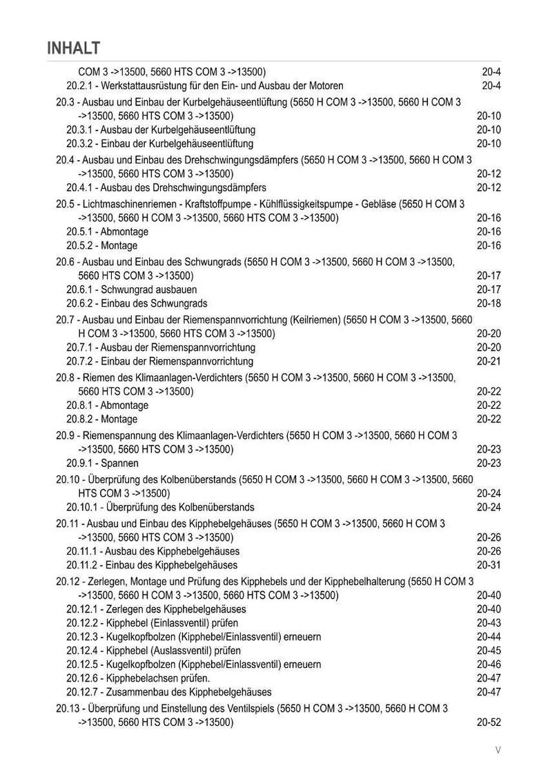 May include: A page from a manual with the title "INHALT" (Contents) and a list of automotive repair procedures, including engine and component disassembly and assembly instructions.