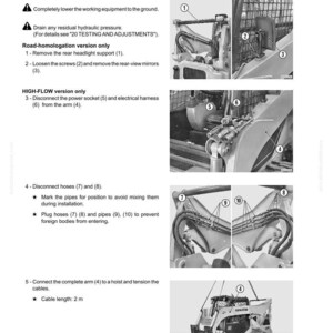 Puede incluir: Una p&aacute;gina de un manual que detalla la extracci&oacute;n e instalaci&oacute;n de equipos de trabajo completos. El manual incluye diagramas e instrucciones para varios pasos, incluida la desconexi&oacute;n de mangueras y la conexi&oacute;n del brazo. La longitud del cable es de 2 m.